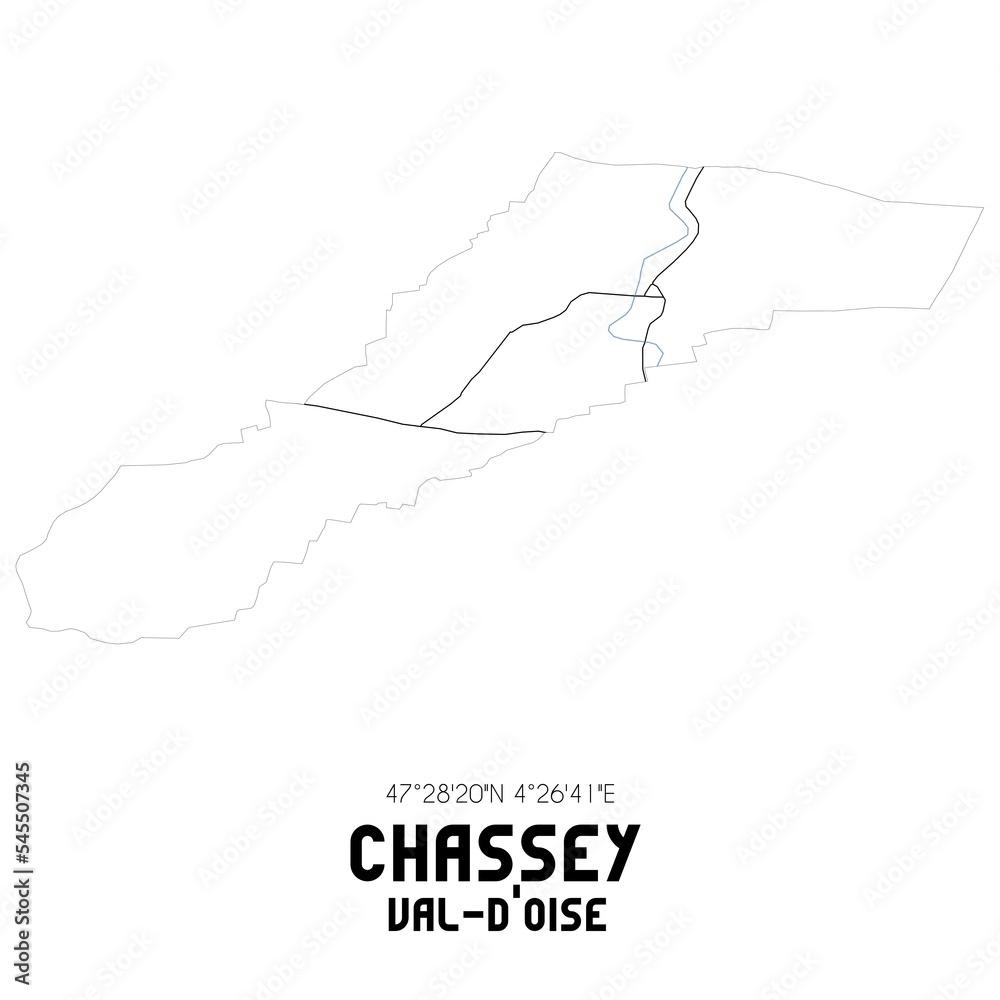 CHASSEY Val-d'Oise. Minimalistic street map with black and white lines.