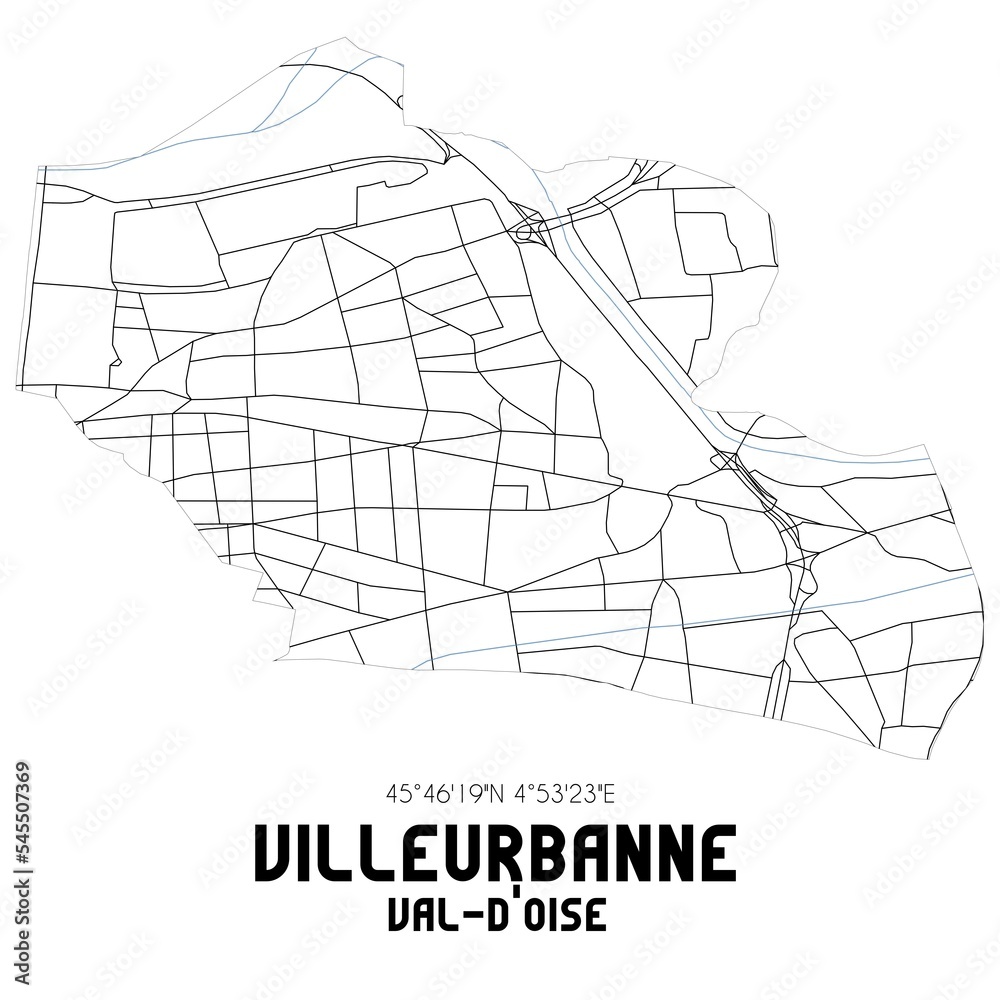 VILLEURBANNE Val-d'Oise. Minimalistic street map with black and white lines.