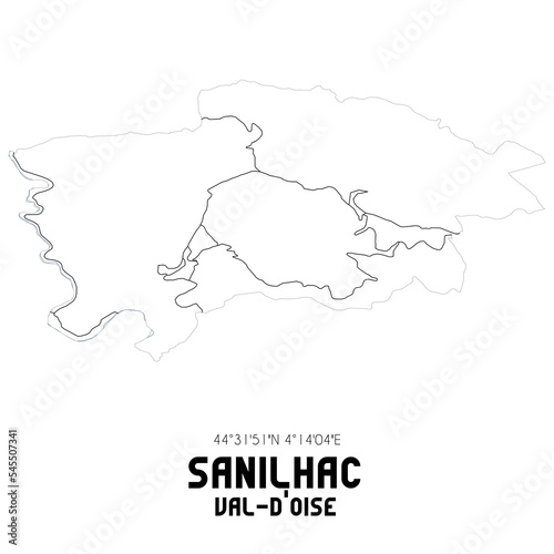 SANILHAC Val-d Oise. Minimalistic street map with black and white lines.