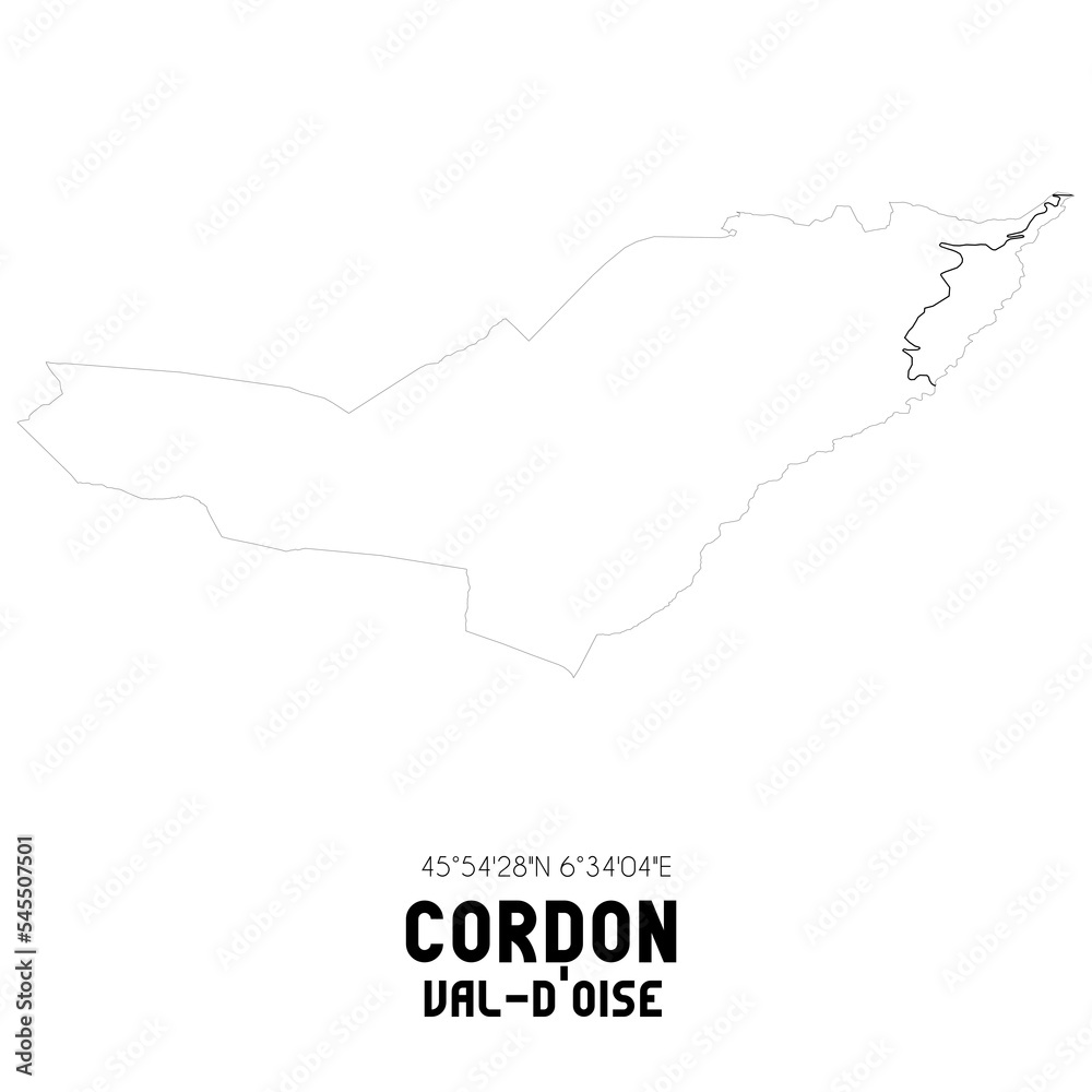 CORDON Val-d'Oise. Minimalistic street map with black and white lines.