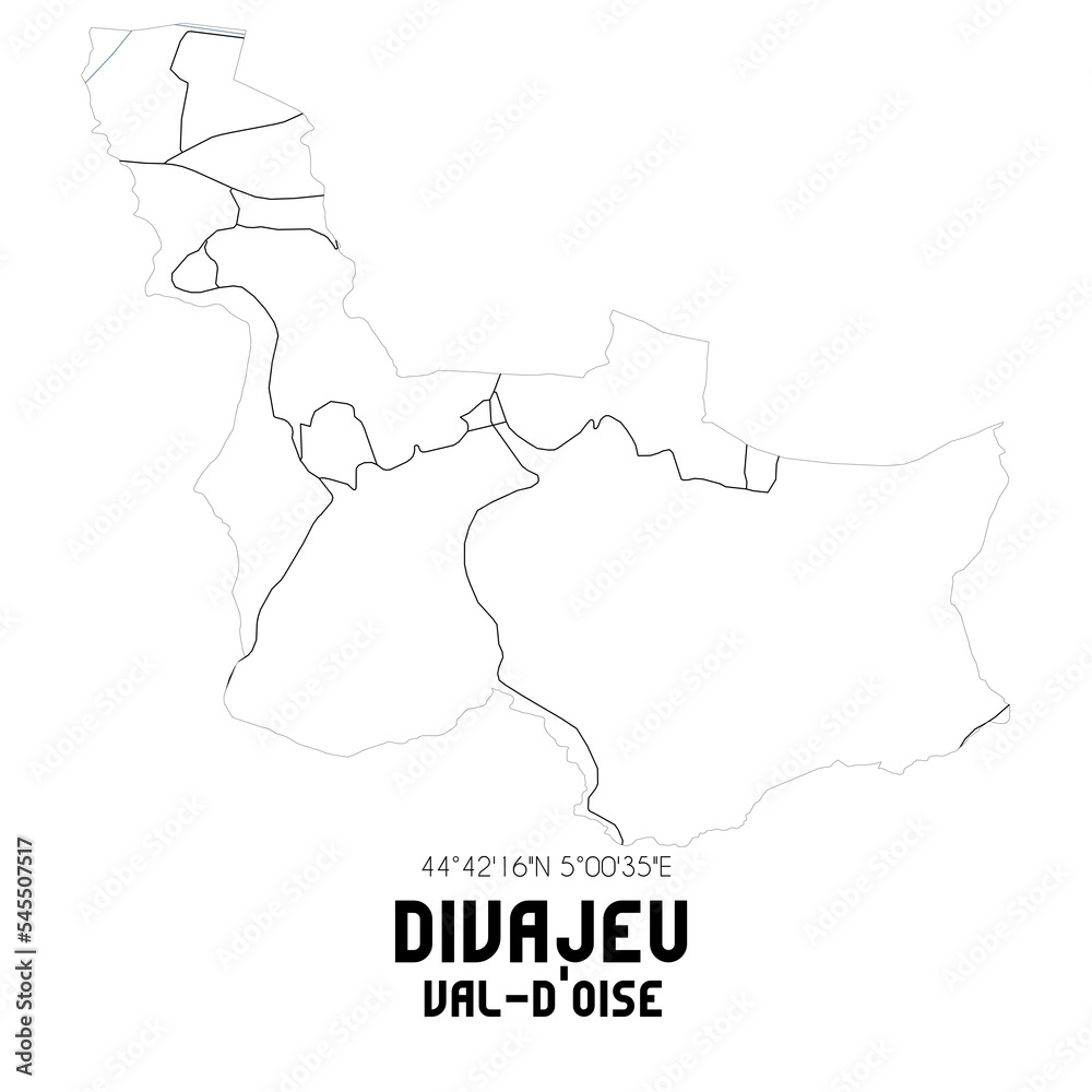 Obraz premium DIVAJEU Val-d'Oise. Minimalistic street map with black and white lines.