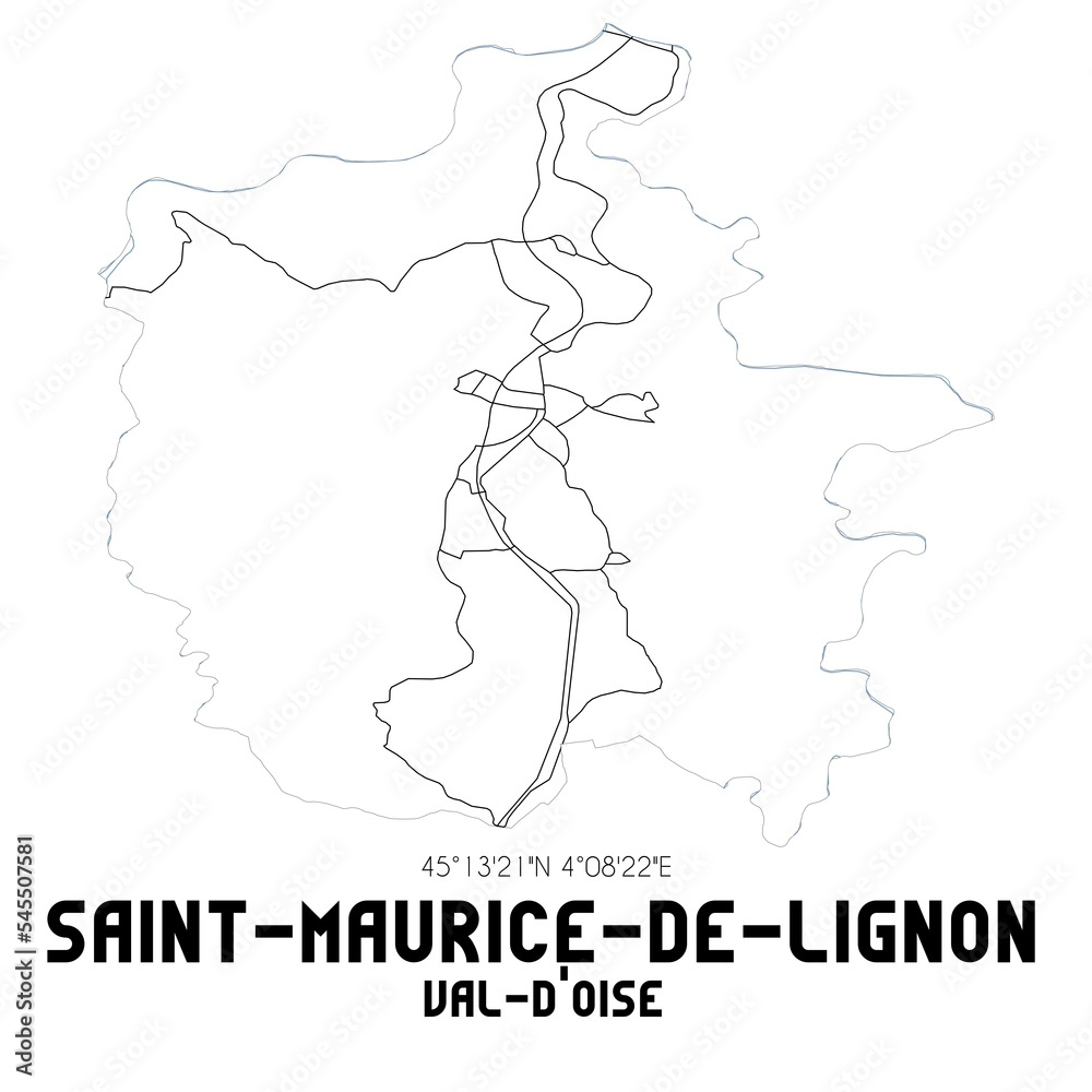 SAINT-MAURICE-DE-LIGNON Val-d'Oise. Minimalistic street map with black and white lines. SAINT-MAURICE-DE-LIGNON Val-d'Oise. Minimalistic street map with black and white lines.