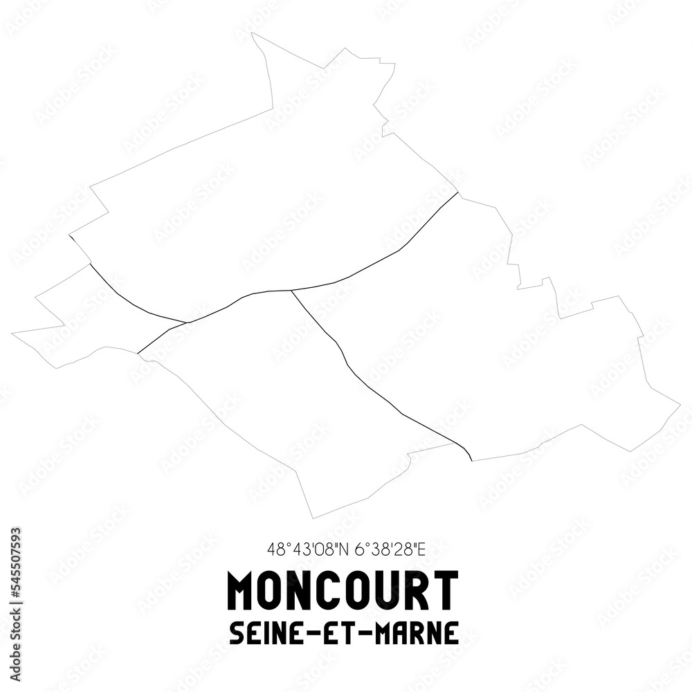 MONCOURT Seine-et-Marne. Minimalistic street map with black and white lines.