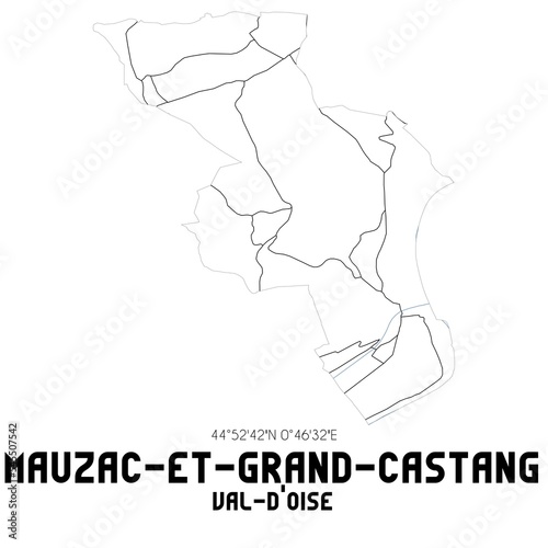 MAUZAC-ET-GRAND-CASTANG Val-d'Oise. Minimalistic street map with black and white lines.