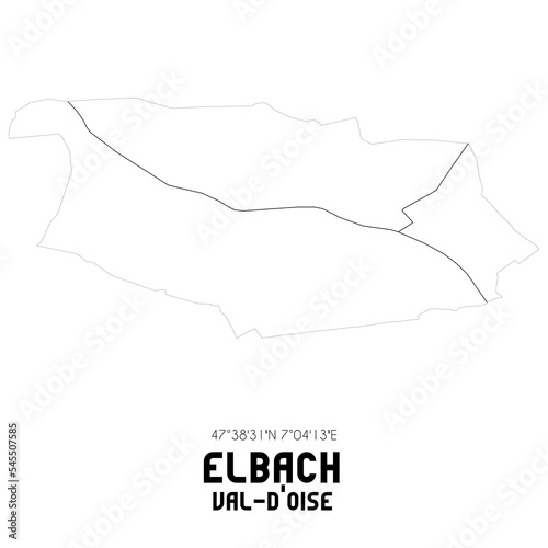 ELBACH Val-d Oise. Minimalistic street map with black and white lines.