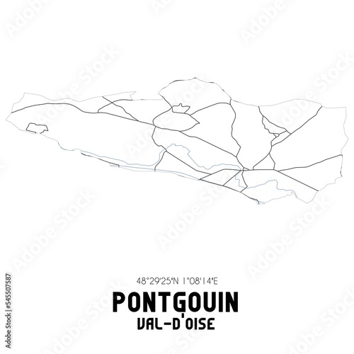 PONTGOUIN Val-d'Oise. Minimalistic street map with black and white lines.