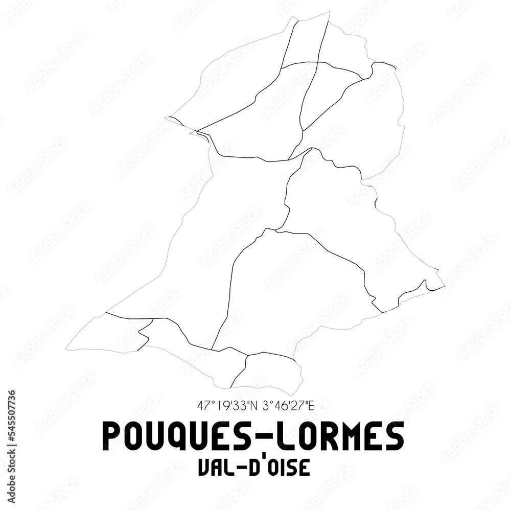 POUQUES-LORMES Val-d'Oise. Minimalistic street map with black and white lines.