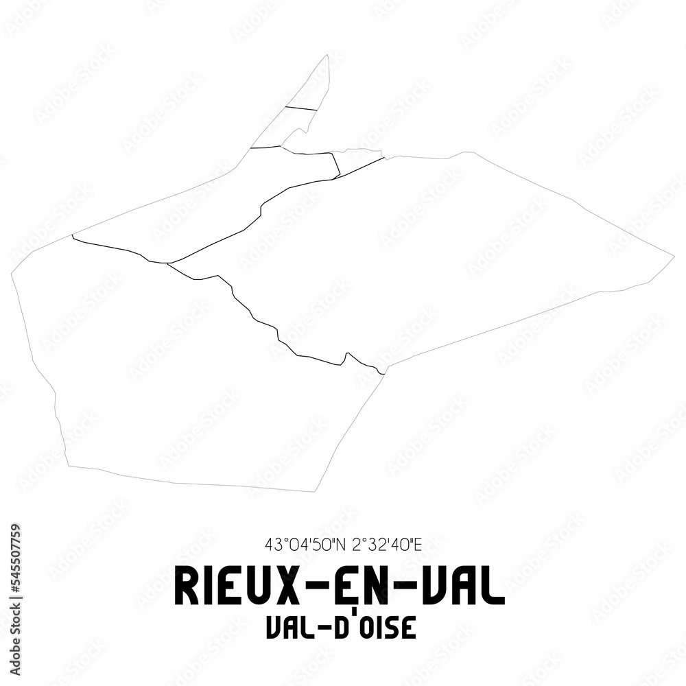 RIEUX-EN-VAL Val-d'Oise. Minimalistic street map with black and white lines.