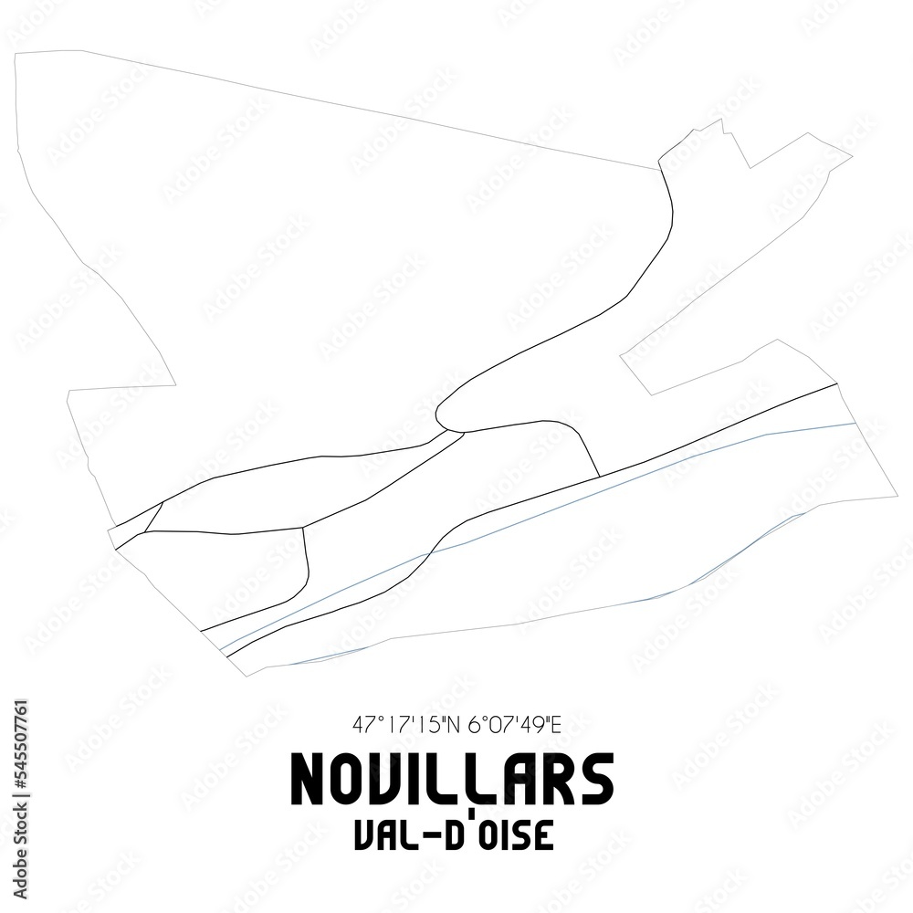 NOVILLARS Val-d'Oise. Minimalistic street map with black and white lines.