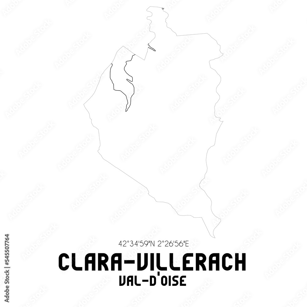 CLARA-VILLERACH Val-d'Oise. Minimalistic street map with black and white lines.