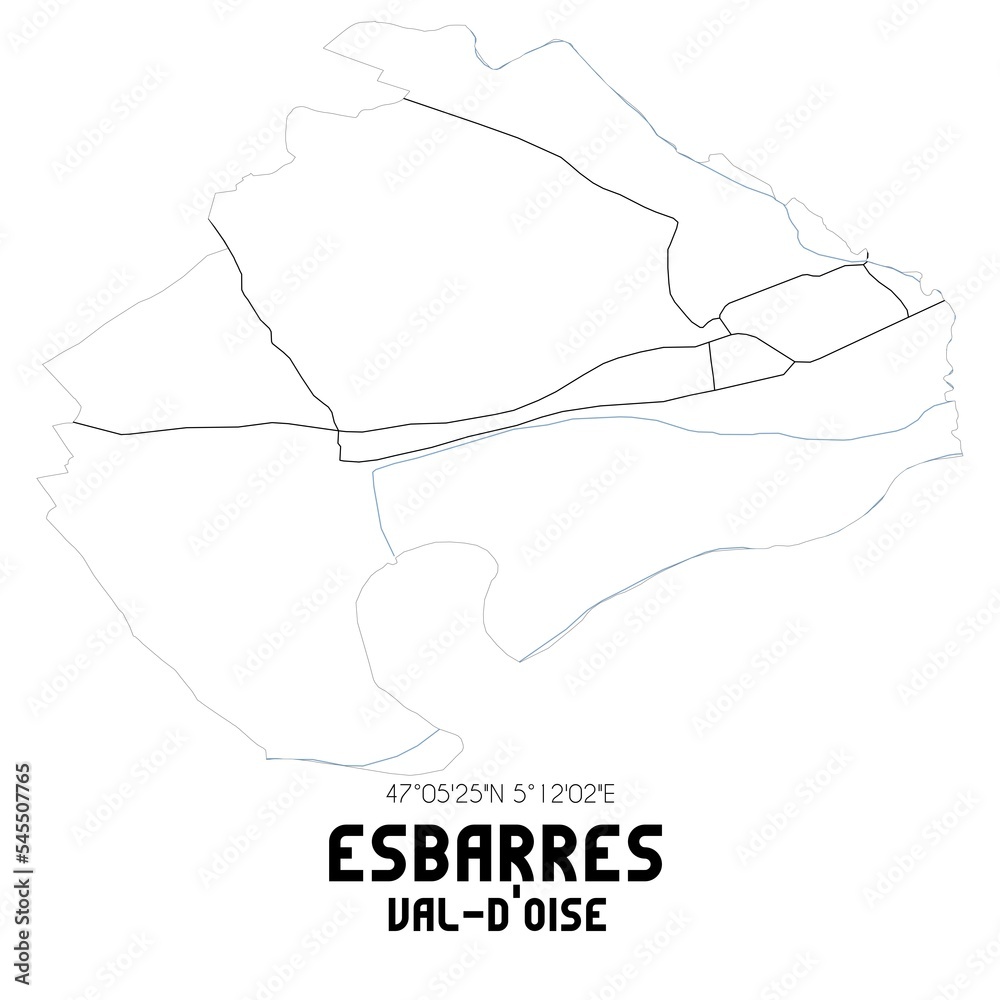 ESBARRES Val-d'Oise. Minimalistic street map with black and white lines. ESBARRES Val-d'Oise. Minimalistic street map with black and white lines.