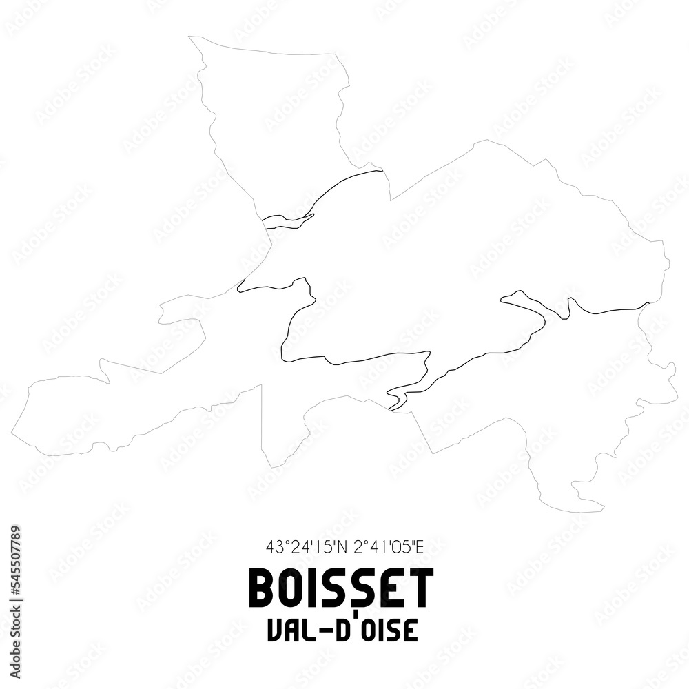 BOISSET Val-d'Oise. Minimalistic street map with black and white lines.