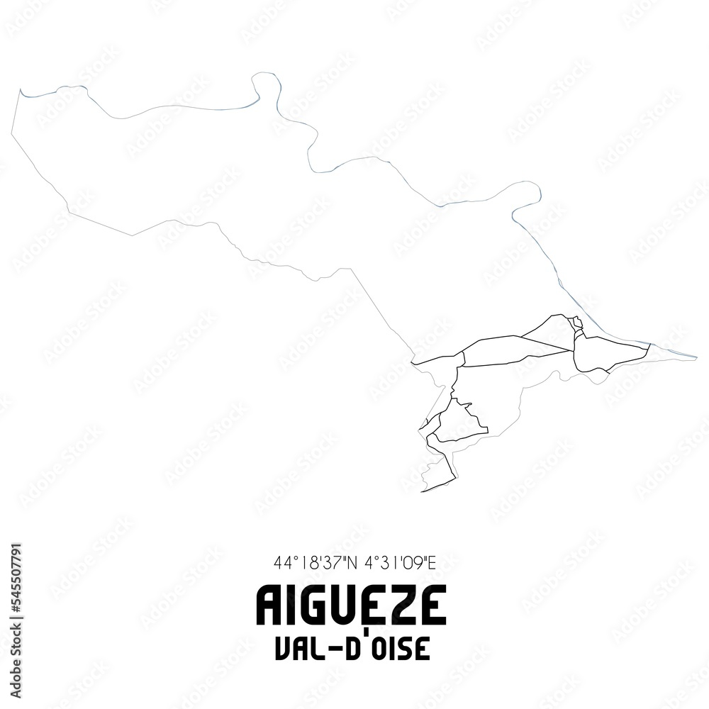 AIGUEZE Val-d'Oise. Minimalistic street map with black and white lines.
