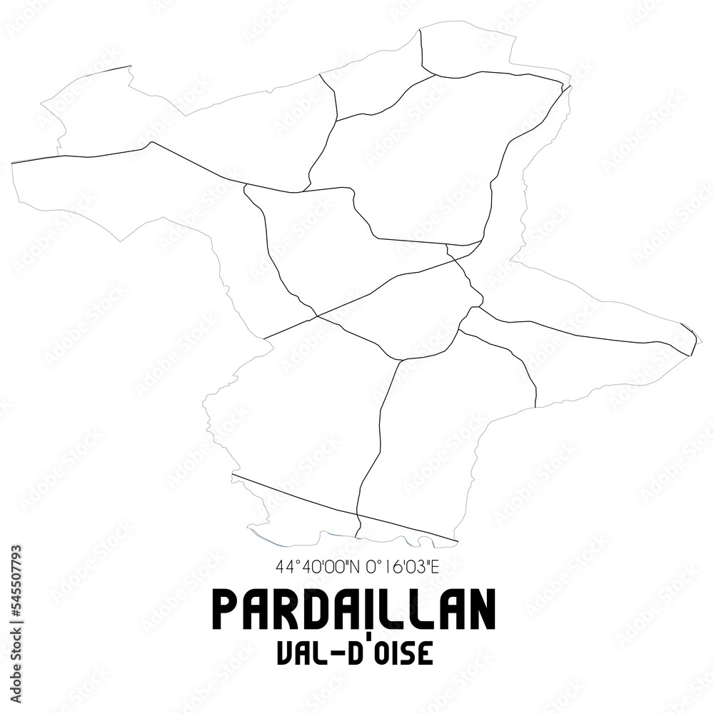 PARDAILLAN Val-d'Oise. Minimalistic street map with black and white lines. PARDAILLAN Val-d'Oise. Minimalistic street map with black and white lines.
