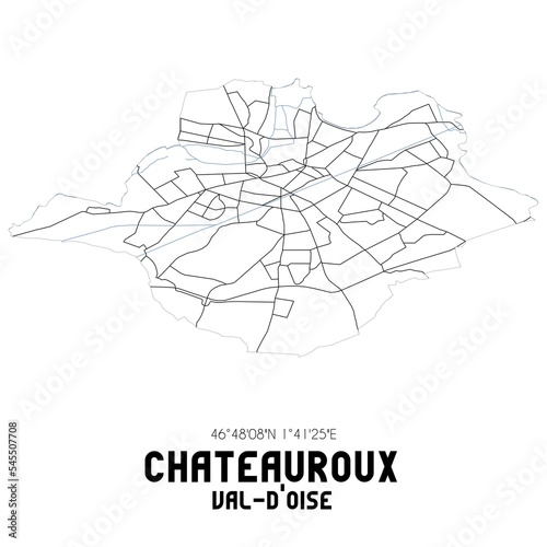 CHATEAUROUX Val-d'Oise. Minimalistic street map with black and white lines. photo