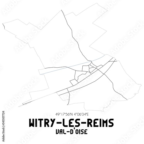 WITRY-LES-REIMS Val-d'Oise. Minimalistic street map with black and white lines.