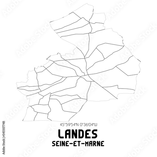 LANDES Seine-et-Marne. Minimalistic street map with black and white lines.