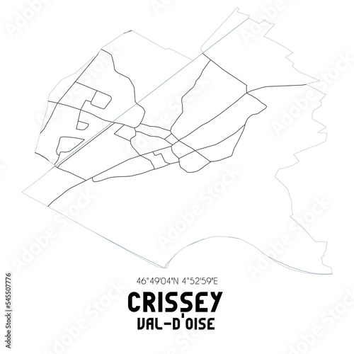 CRISSEY Val-d'Oise. Minimalistic street map with black and white lines.