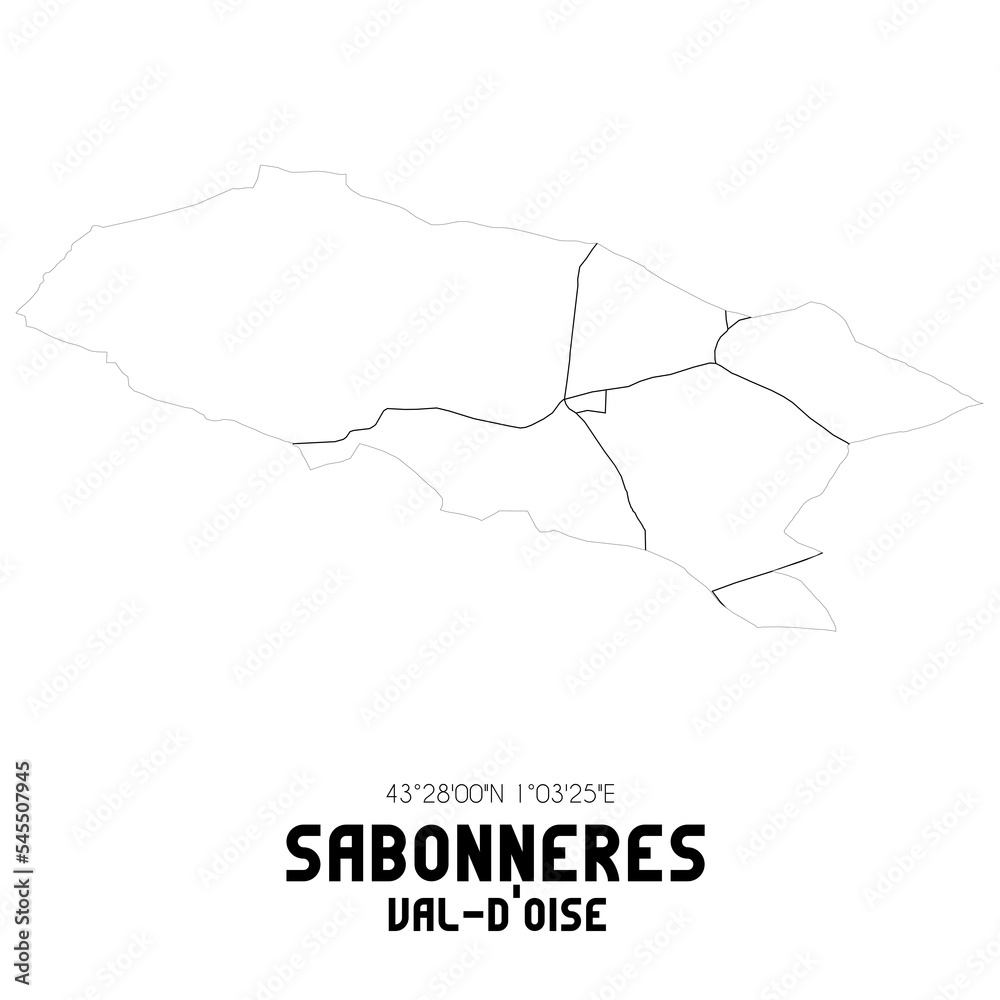 SABONNERES Val-d'Oise. Minimalistic street map with black and white lines.