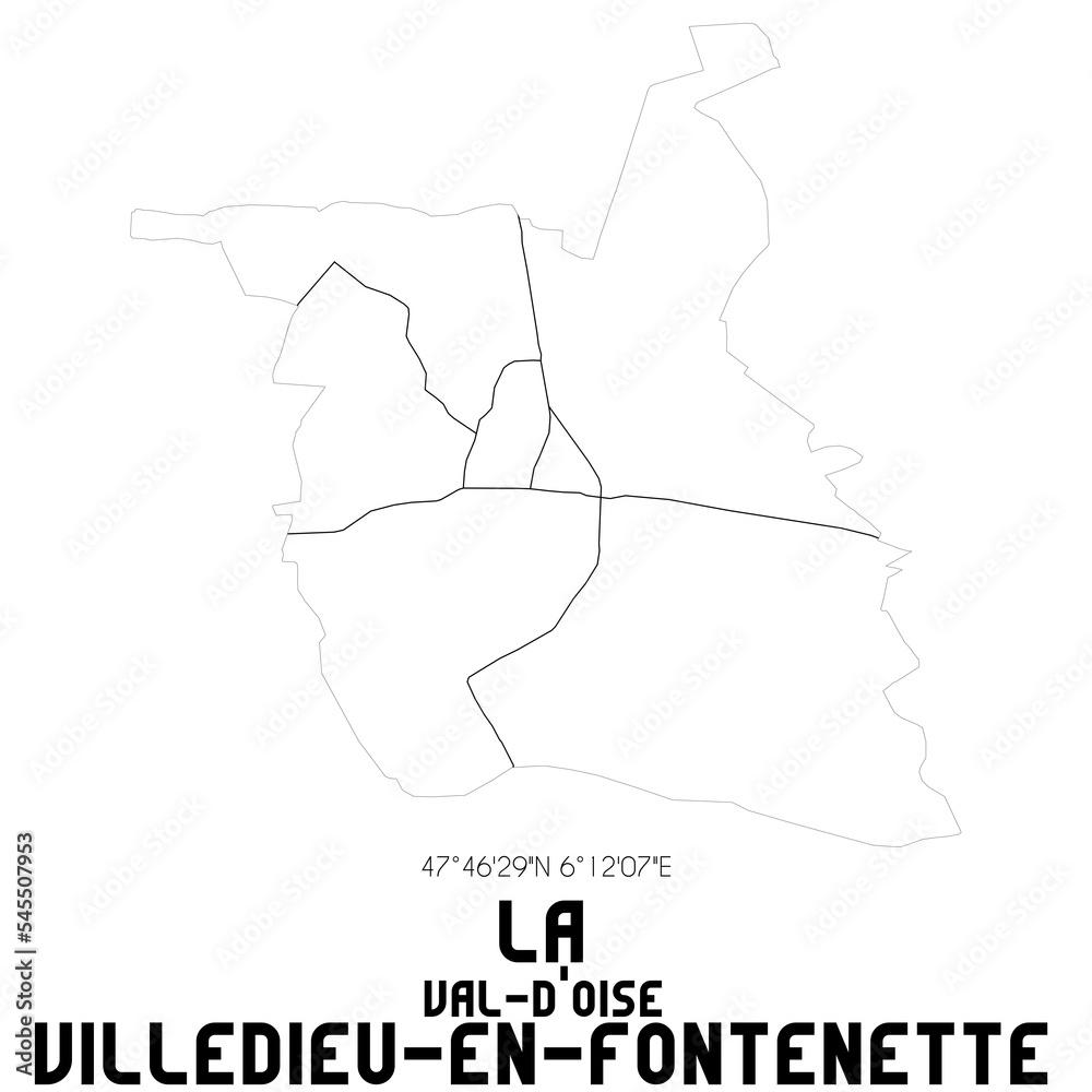 LA VILLEDIEU-EN-FONTENETTE Val-d'Oise. Minimalistic street map with black and white lines.