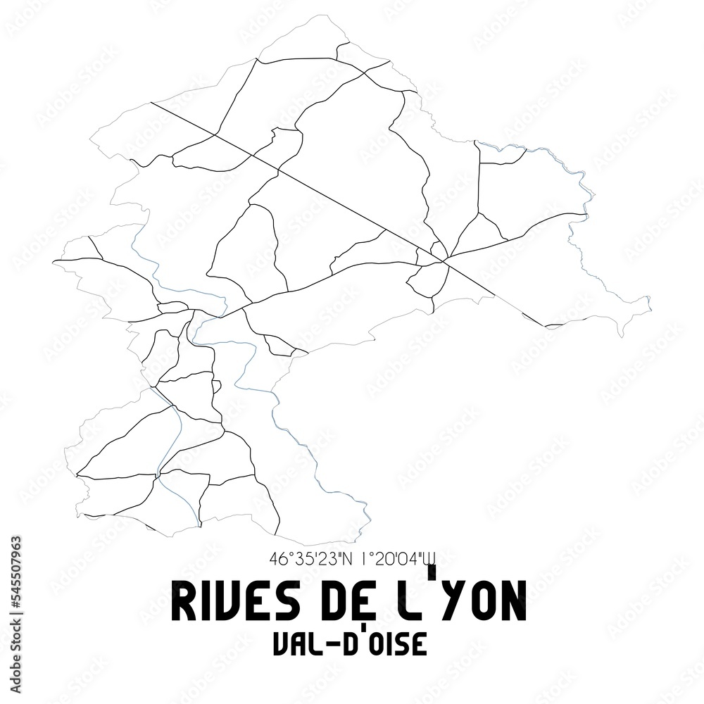 RIVES DE L'YON Val-d'Oise. Minimalistic street map with black and white lines.