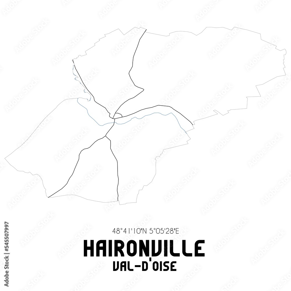 HAIRONVILLE Val-d'Oise. Minimalistic street map with black and white lines.