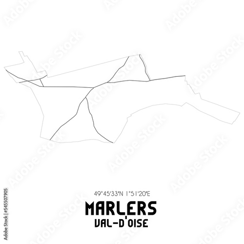 MARLERS Val-d'Oise. Minimalistic street map with black and white lines.
