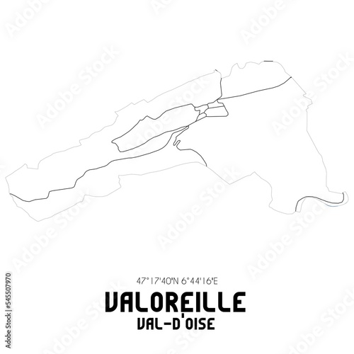VALOREILLE Val-d'Oise. Minimalistic street map with black and white lines.