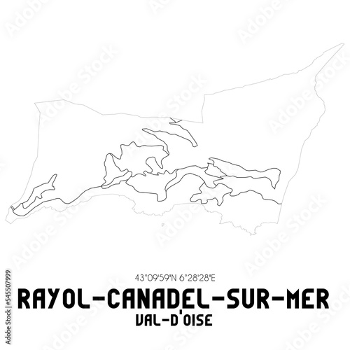 RAYOL-CANADEL-SUR-MER Val-d Oise. Minimalistic street map with black and white lines.