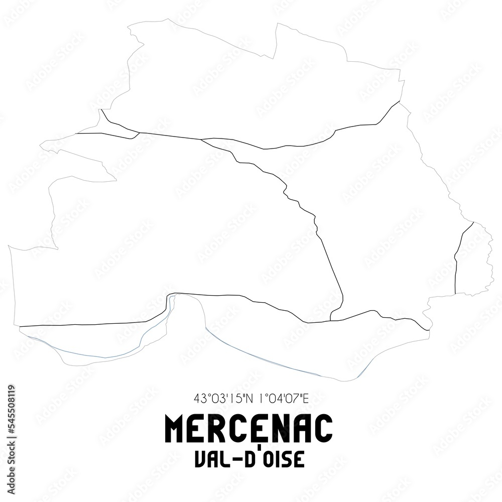 MERCENAC Val-d'Oise. Minimalistic street map with black and white lines.
