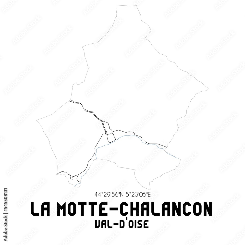 LA MOTTE-CHALANCON Val-d'Oise. Minimalistic street map with black and white lines.
