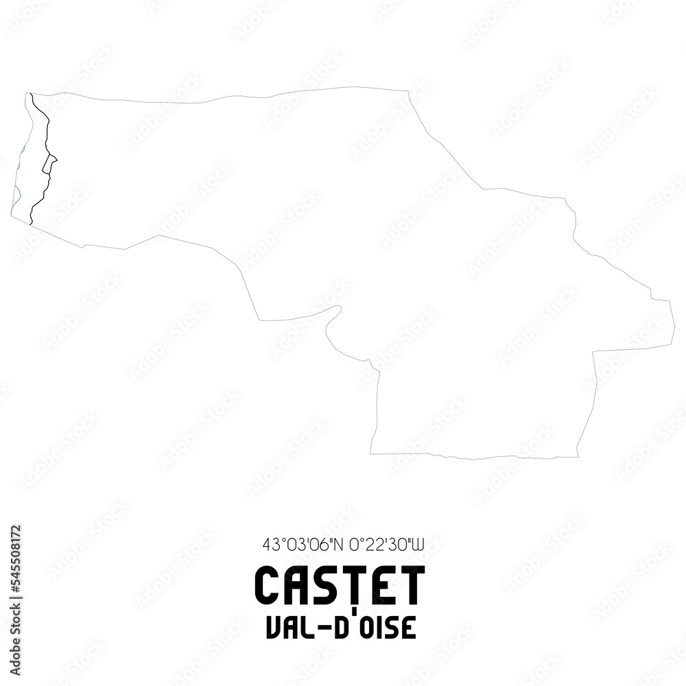 CASTET Val-d'Oise. Minimalistic street map with black and white lines.