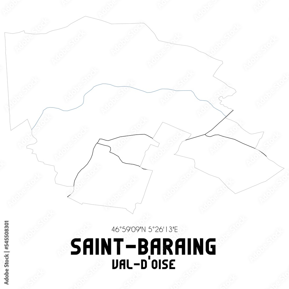 SAINT-BARAING Val-d'Oise. Minimalistic street map with black and white lines. SAINT-BARAING Val-d'Oise. Minimalistic street map with black and white lines.