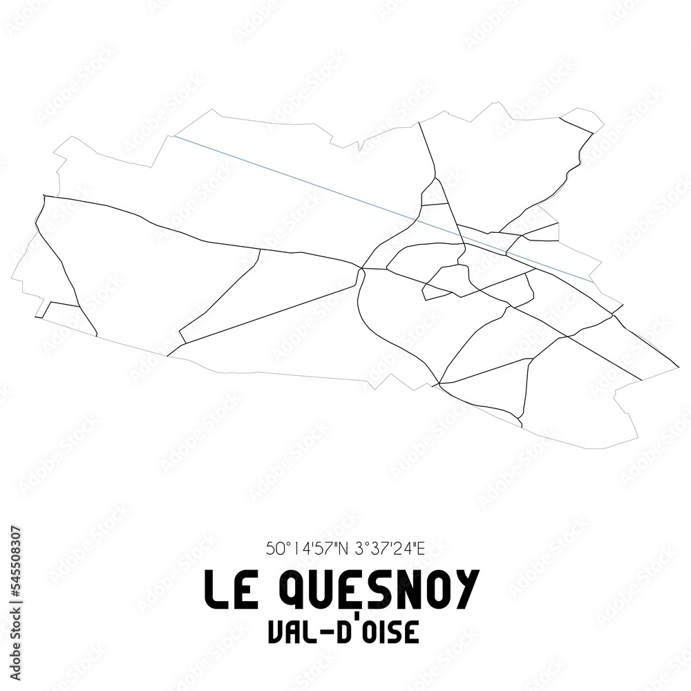 Obraz premium LE QUESNOY Val-d'Oise. Minimalistic street map with black and white lines.