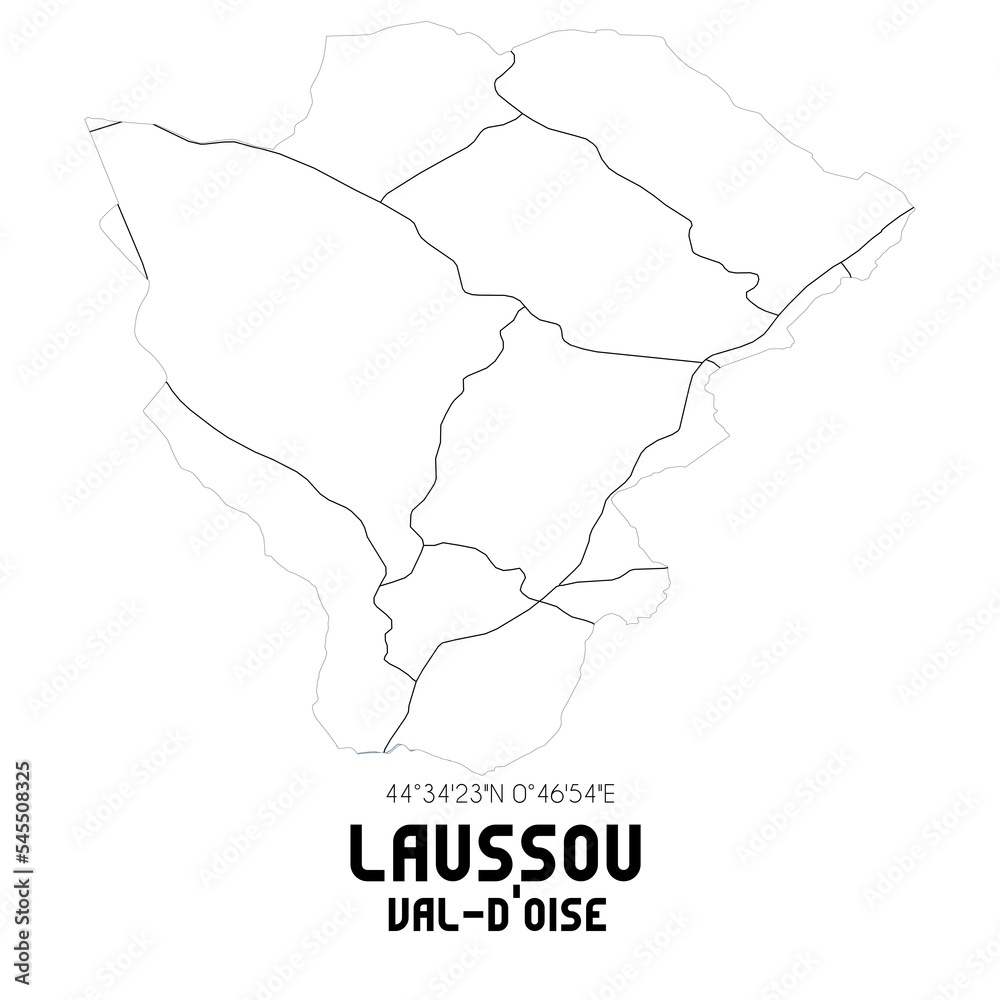 LAUSSOU Val-d'Oise. Minimalistic street map with black and white lines.