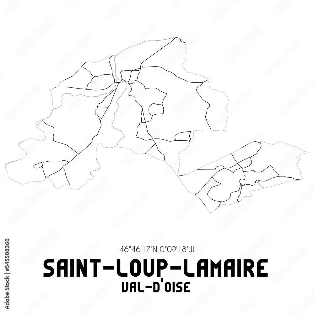 SAINT-LOUP-LAMAIRE Val-d'Oise. Minimalistic street map with black and white lines.