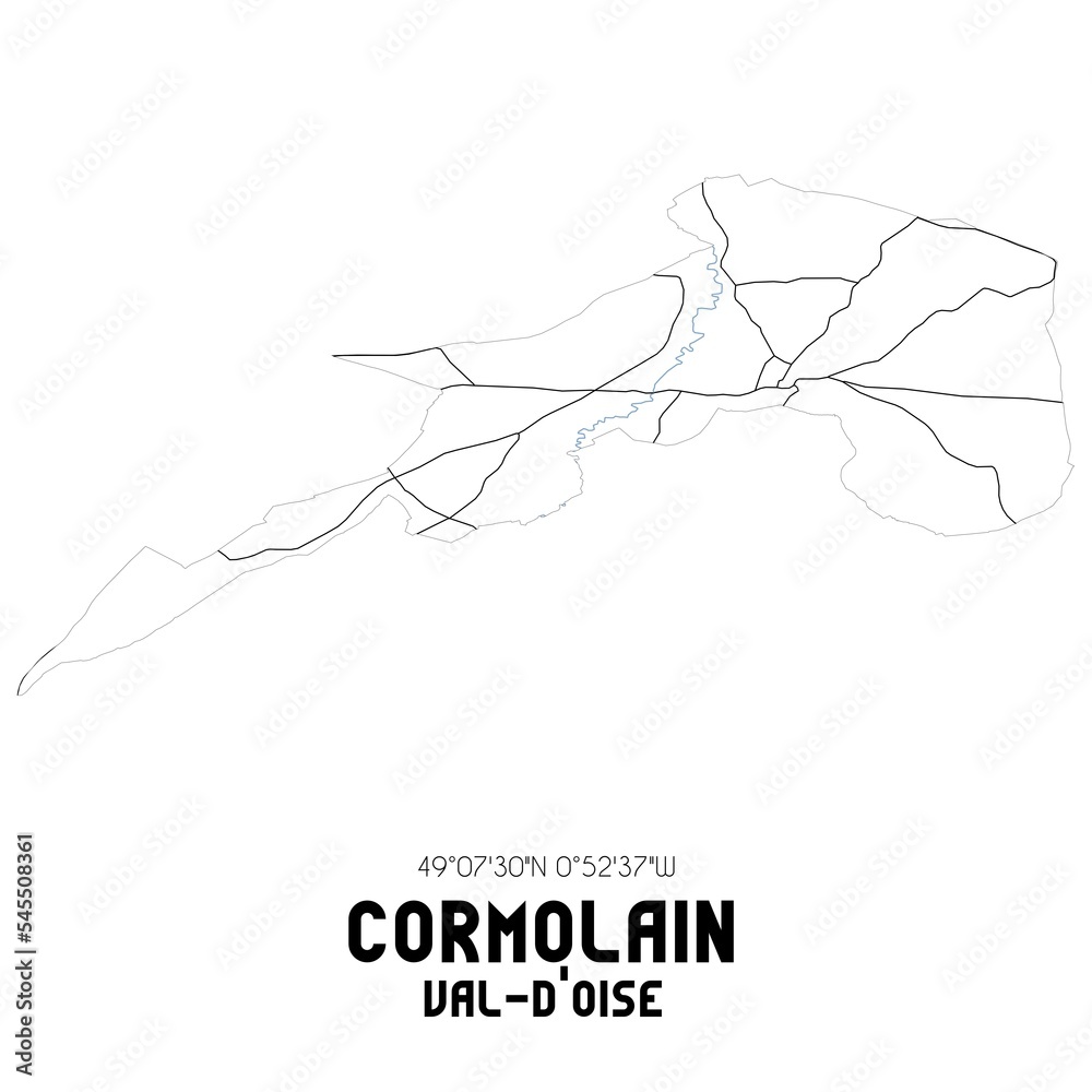 CORMOLAIN Val-d'Oise. Minimalistic street map with black and white lines. CORMOLAIN Val-d'Oise. Minimalistic street map with black and white lines.