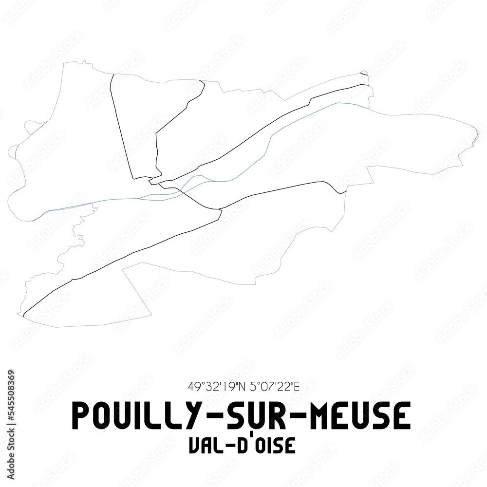 POUILLY-SUR-MEUSE Val-d'Oise. Minimalistic street map with black and white lines. POUILLY-SUR-MEUSE Val-d'Oise. Minimalistic street map with black and white lines.