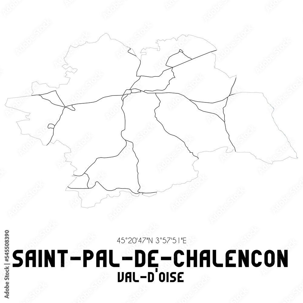 SAINT-PAL-DE-CHALENCON Val-d'Oise. Minimalistic street map with black and white lines.