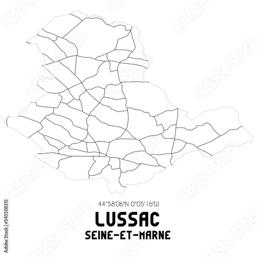 LUSSAC Seine-et-Marne. Minimalistic street map with black and white lines. photo