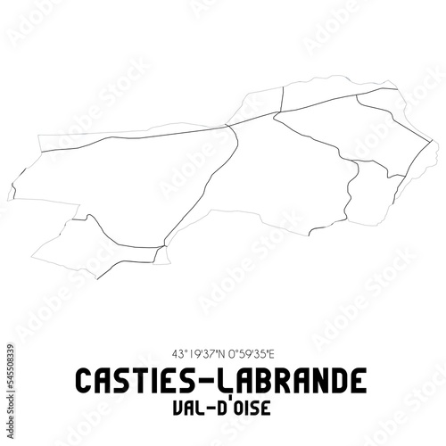 CASTIES-LABRANDE Val-d Oise. Minimalistic street map with black and white lines.