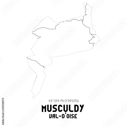 MUSCULDY Val-d Oise. Minimalistic street map with black and white lines.