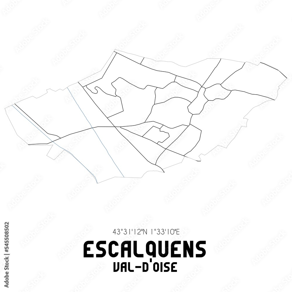 ESCALQUENS Val-d'Oise. Minimalistic street map with black and white lines.