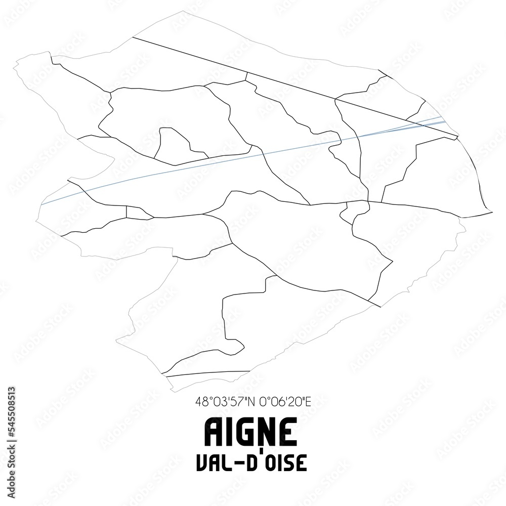 AIGNE Val-d'Oise. Minimalistic street map with black and white lines.