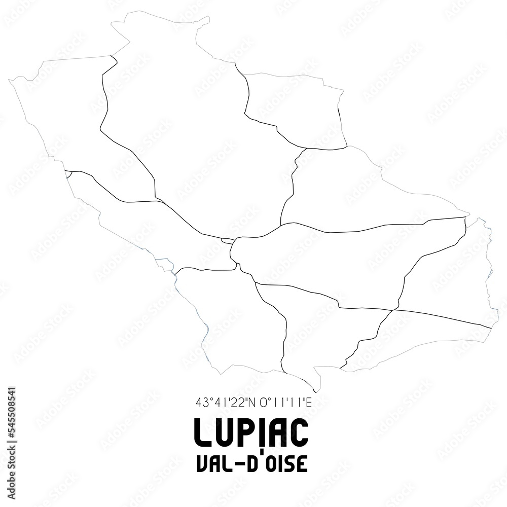 LUPIAC Val-d'Oise. Minimalistic street map with black and white lines.