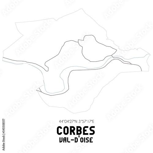 CORBES Val-d'Oise. Minimalistic street map with black and white lines. photo