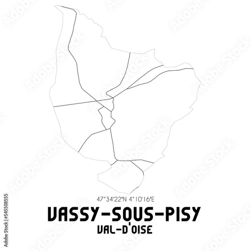 VASSY-SOUS-PISY Val-d'Oise. Minimalistic street map with black and white lines.