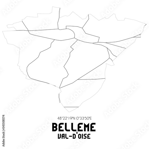 BELLEME Val-d'Oise. Minimalistic street map with black and white lines.