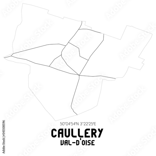 CAULLERY Val-d'Oise. Minimalistic street map with black and white lines.