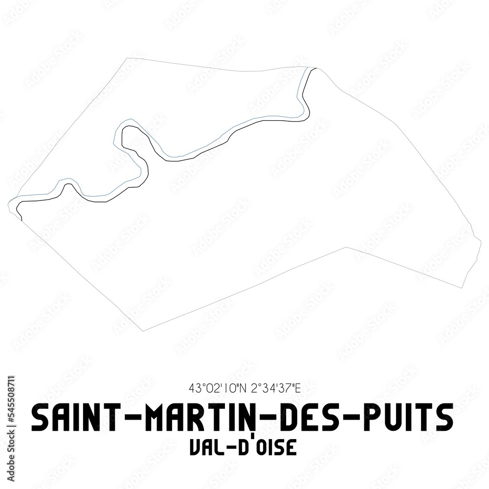 SAINT-MARTIN-DES-PUITS Val-d'Oise. Minimalistic street map with black and white lines. SAINT-MARTIN-DES-PUITS Val-d'Oise. Minimalistic street map with black and white lines.